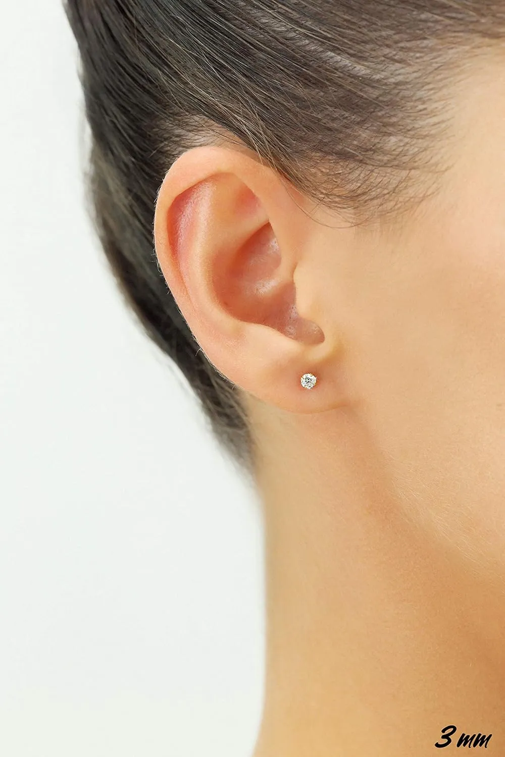 14k Yellow Gold Solitaire Round Cubic Zirconia Stud Earrings in Secure Screw-backs