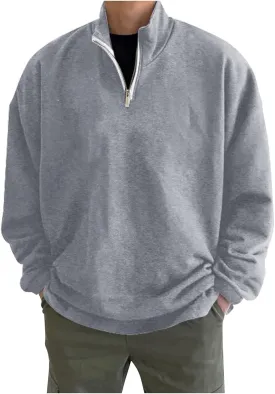 Adult 1/4 Zip Sweatshirt Loose Fit Track Quarter-Zip Pullover Sweatshirt Fall Winter Lightweight Long Sleeve T-Shirt for Men