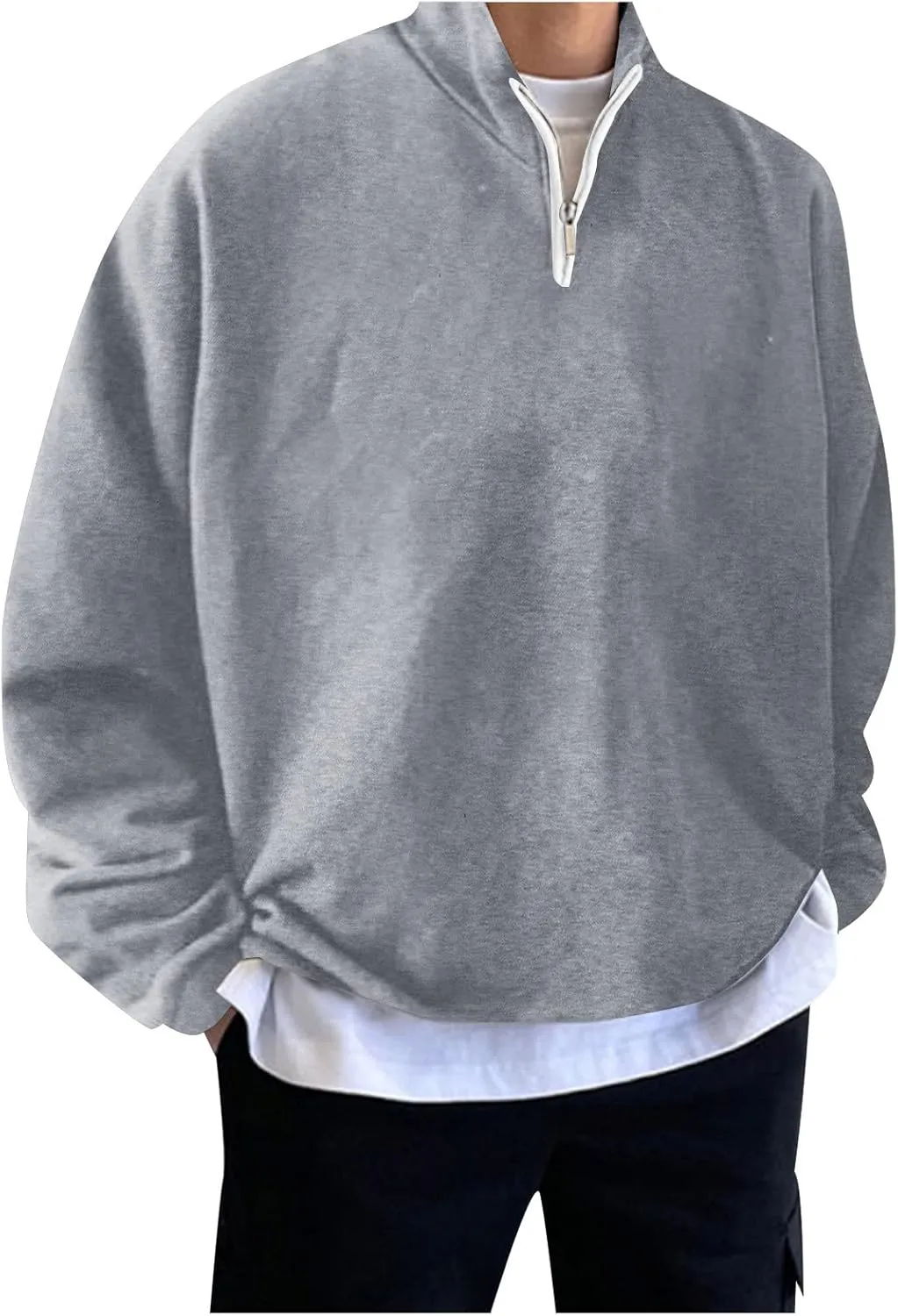 Adult 1/4 Zip Sweatshirt Loose Fit Track Quarter-Zip Pullover Sweatshirt Fall Winter Lightweight Long Sleeve T-Shirt for Men
