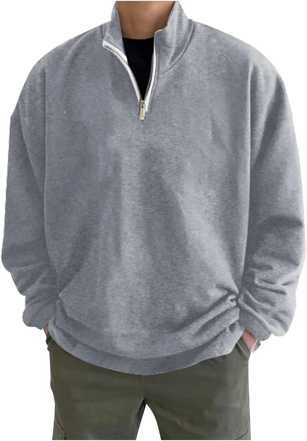 Adult 1/4 Zip Sweatshirt Loose Fit Track Quarter-Zip Pullover Sweatshirt Fall Winter Lightweight Long Sleeve T-Shirt for Men