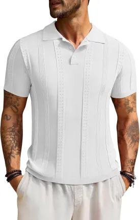 Beotyshow Mens Polo Shirts Short Sleeve Textured Knit Shirt Summer Casual Shirts M-XXL