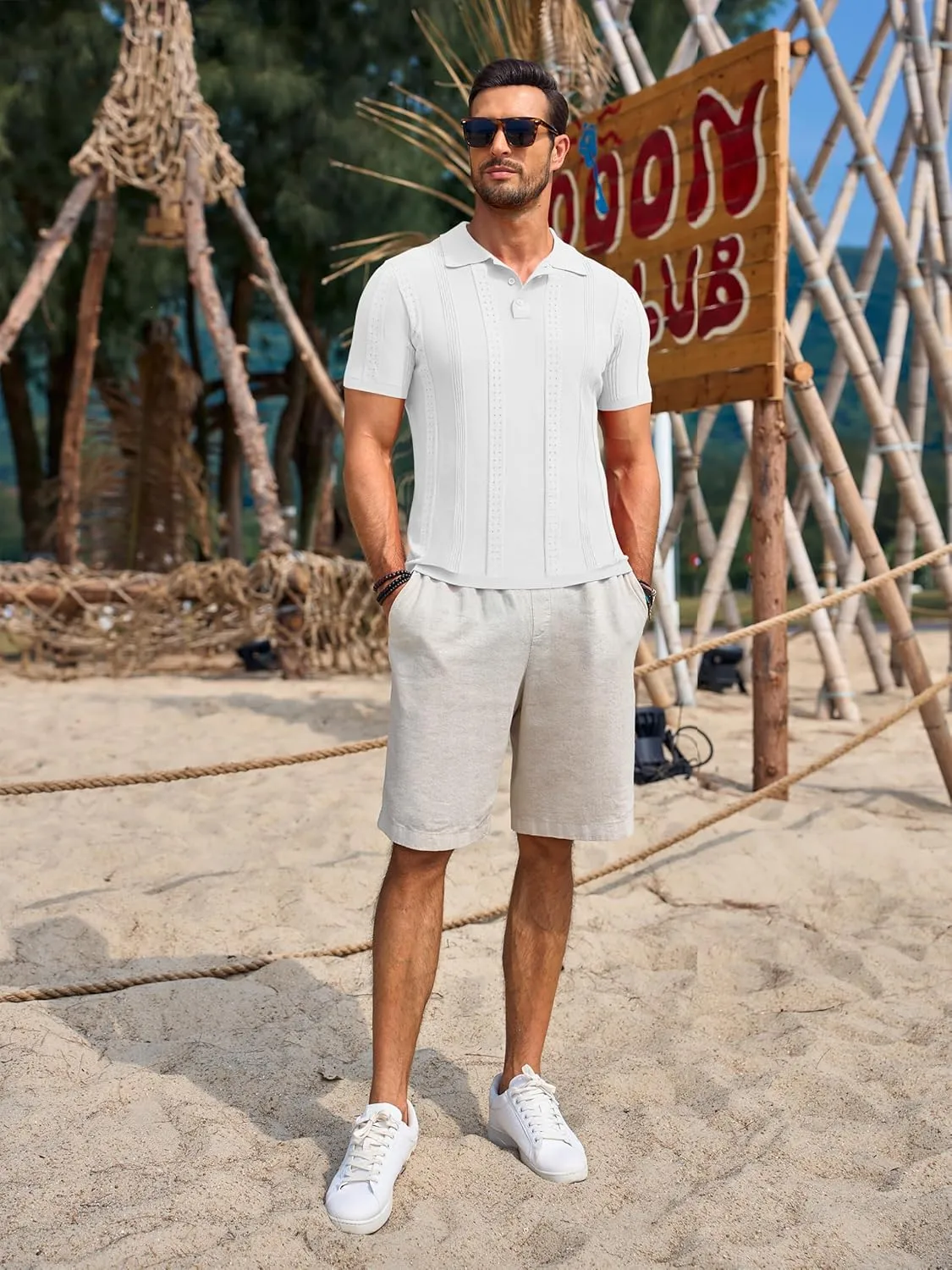 Beotyshow Mens Polo Shirts Short Sleeve Textured Knit Shirt Summer Casual Shirts M-XXL