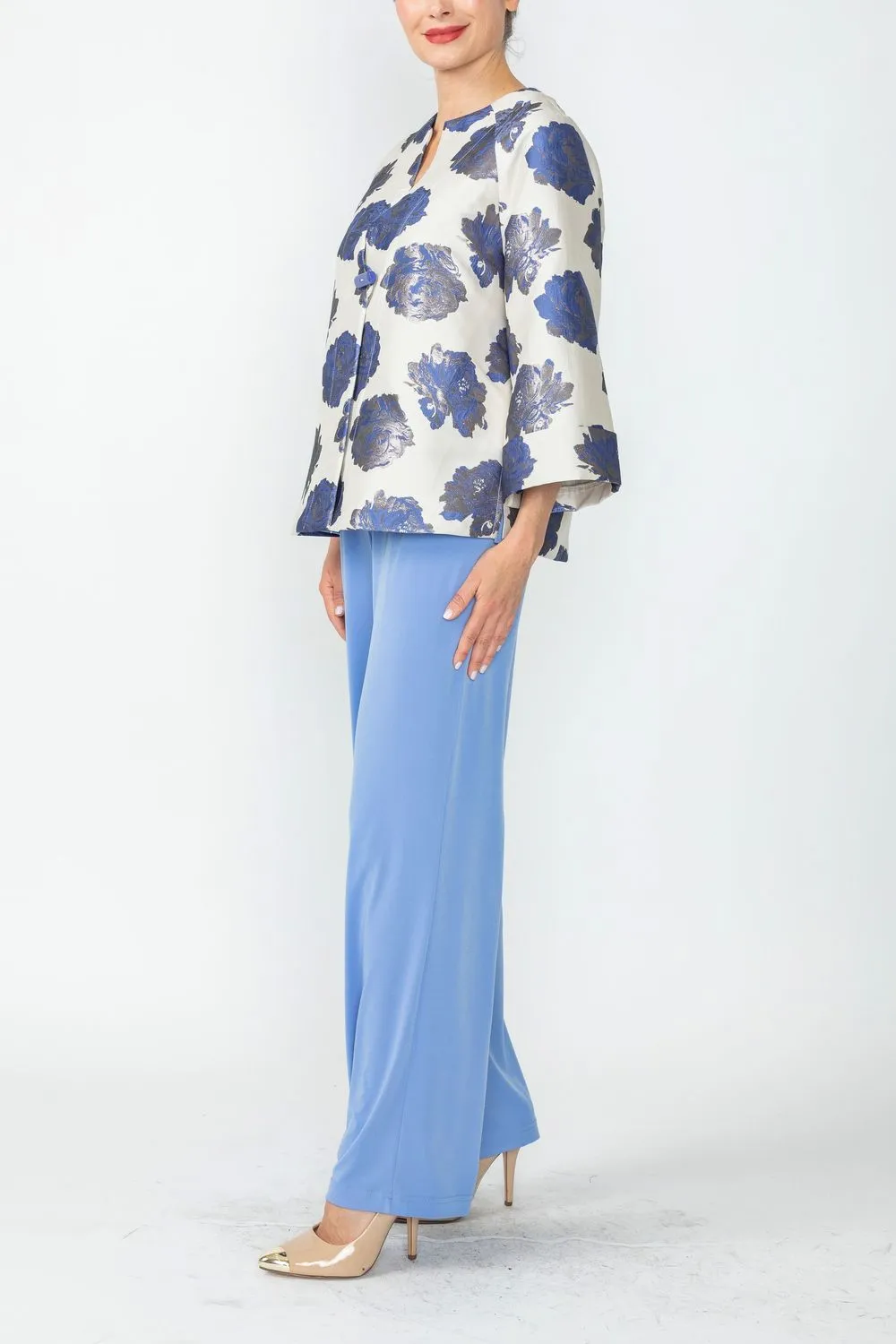 Blue Short Jacket With Flower