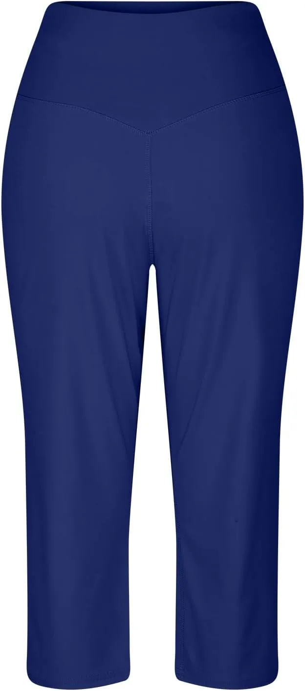 Capri Pants for Women Summer Wide Leg Capri Pants with Pockets Tummy Control Yoga Capris Plus Size Cropped Pants