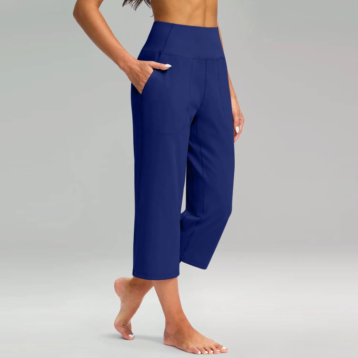 Capri Pants for Women Summer Wide Leg Capri Pants with Pockets Tummy Control Yoga Capris Plus Size Cropped Pants