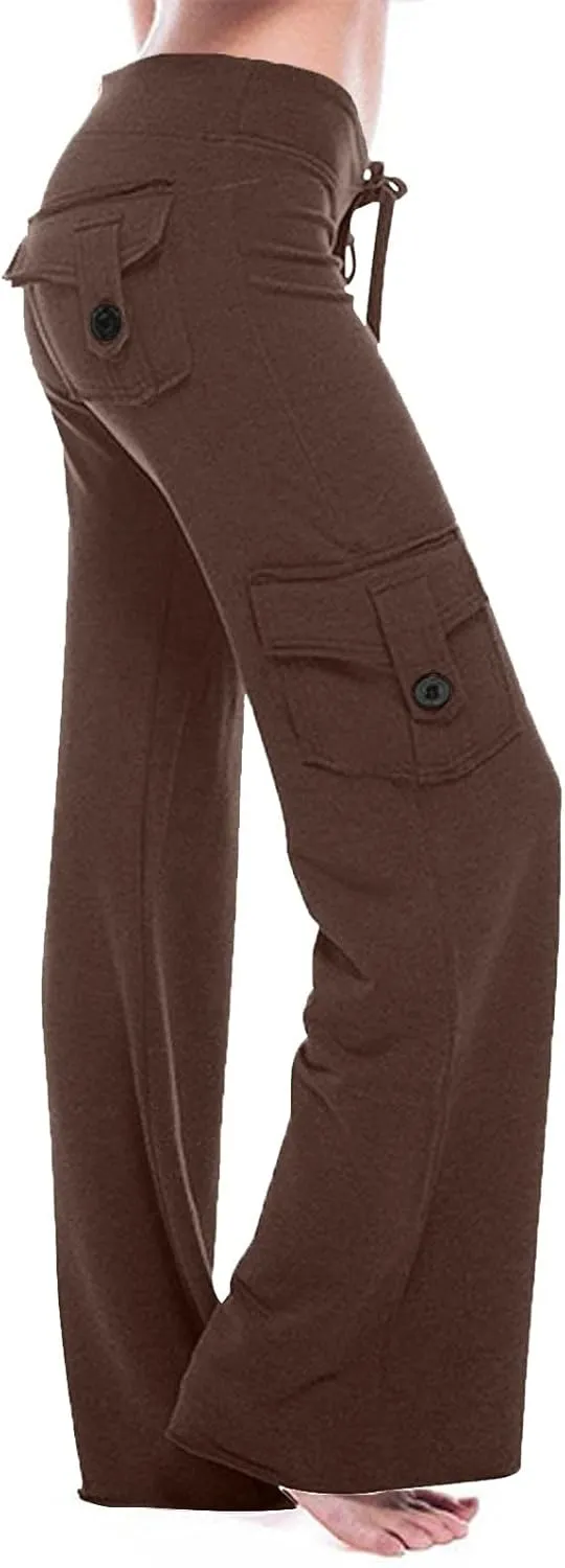 Cargo Yoga Pants with Pockets for Women Slim Fit Tight Barely Flare Leg Pants Stretch Athletic Workout Gym Pants