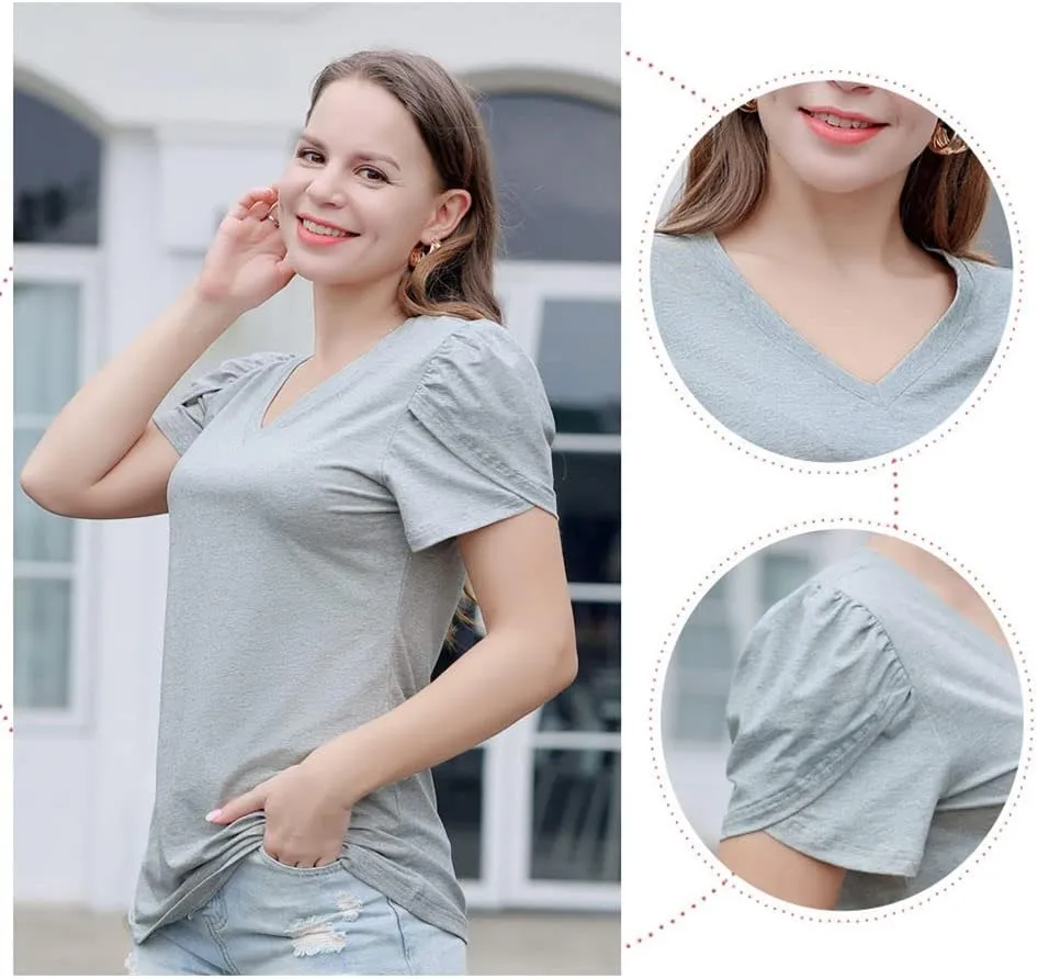 Casual V-Neck T-Shirts for Women, Short Sleeve Ladies Basic Tshirt, Soft Cotton Tee Summer Tops Tunic Under Shirt