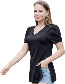 Casual V-Neck T-Shirts for Women, Short Sleeve Ladies Basic Tshirt, Soft Cotton Tee Summer Tops Tunic Under Shirt