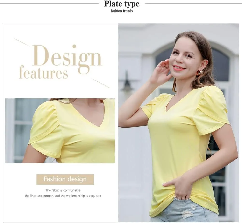 Casual V-Neck T-Shirts for Women, Short Sleeve Ladies Basic Tshirt, Soft Cotton Tee Summer Tops Tunic Under Shirt