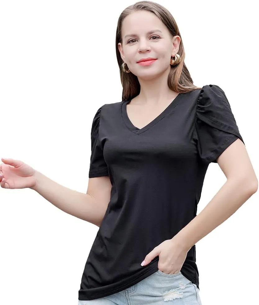 Casual V-Neck T-Shirts for Women, Short Sleeve Ladies Basic Tshirt, Soft Cotton Tee Summer Tops Tunic Under Shirt