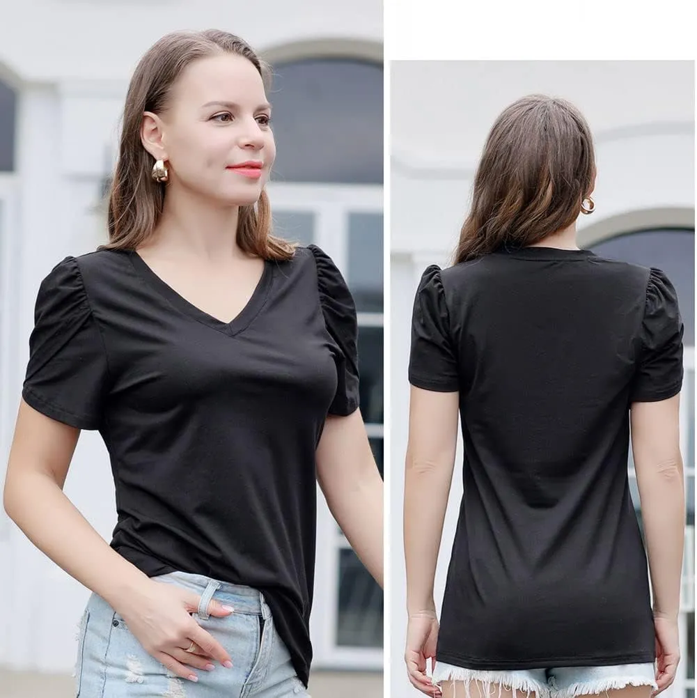 Casual V-Neck T-Shirts for Women, Short Sleeve Ladies Basic Tshirt, Soft Cotton Tee Summer Tops Tunic Under Shirt