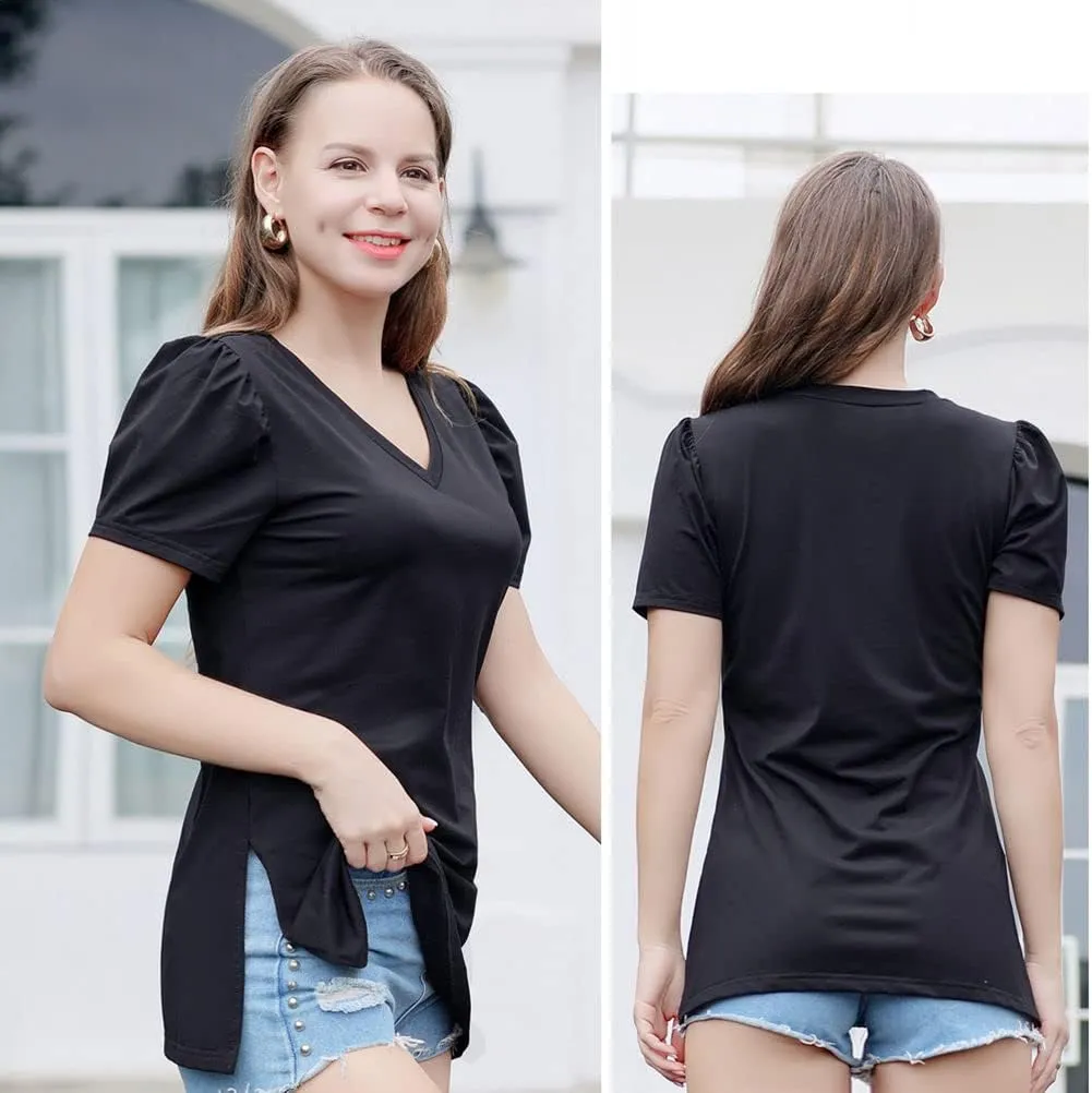Casual V-Neck T-Shirts for Women, Short Sleeve Ladies Basic Tshirt, Soft Cotton Tee Summer Tops Tunic Under Shirt