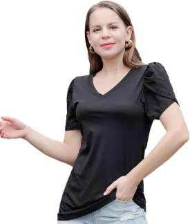 Casual V-Neck T-Shirts for Women, Short Sleeve Ladies Basic Tshirt, Soft Cotton Tee Summer Tops Tunic Under Shirt