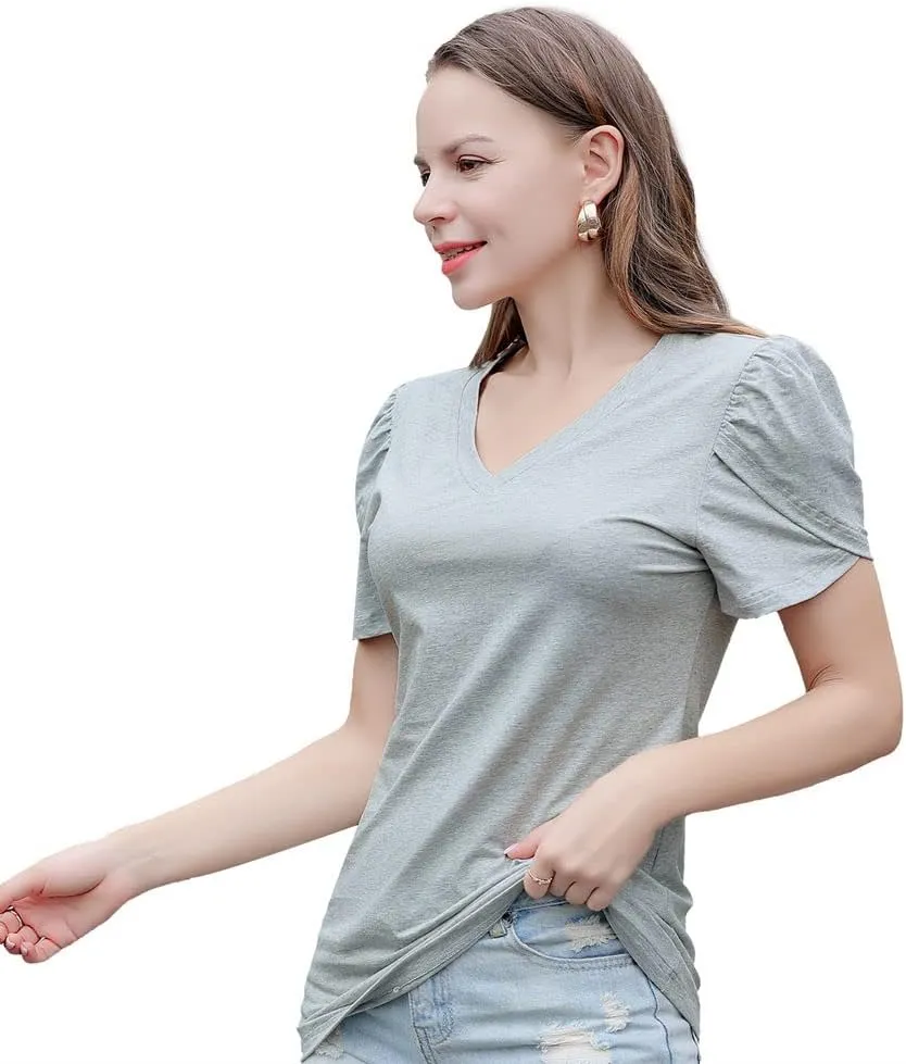 Casual V-Neck T-Shirts for Women, Short Sleeve Ladies Basic Tshirt, Soft Cotton Tee Summer Tops Tunic Under Shirt
