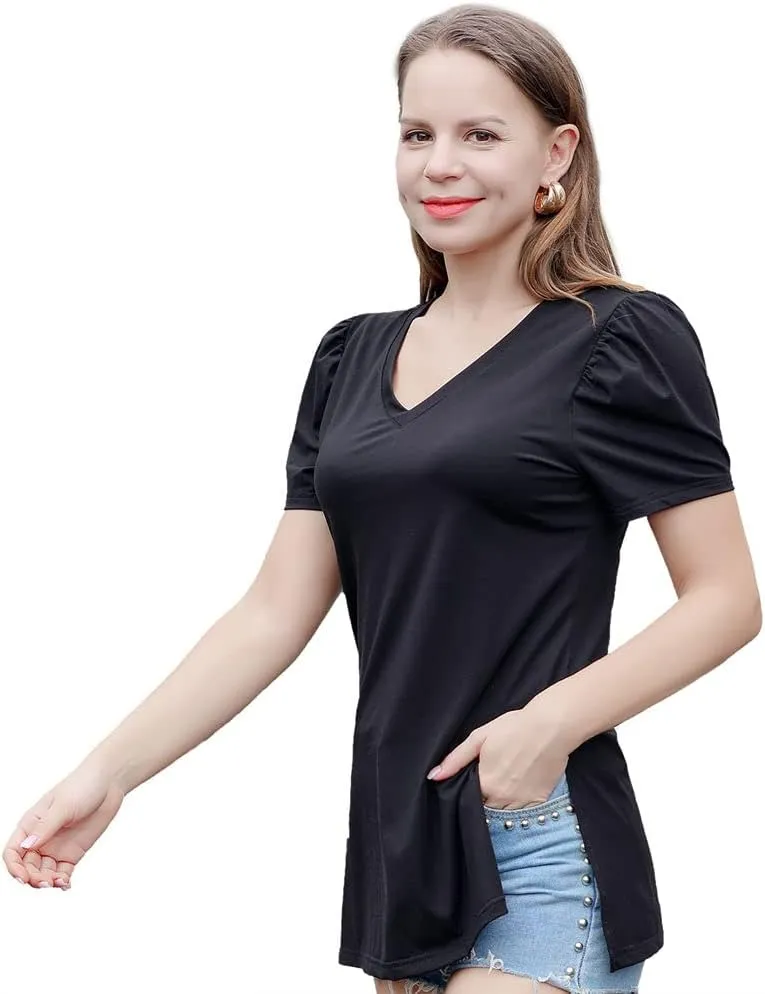 Casual V-Neck T-Shirts for Women, Short Sleeve Ladies Basic Tshirt, Soft Cotton Tee Summer Tops Tunic Under Shirt