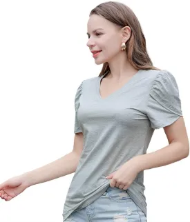 Casual V-Neck T-Shirts for Women, Short Sleeve Ladies Basic Tshirt, Soft Cotton Tee Summer Tops Tunic Under Shirt