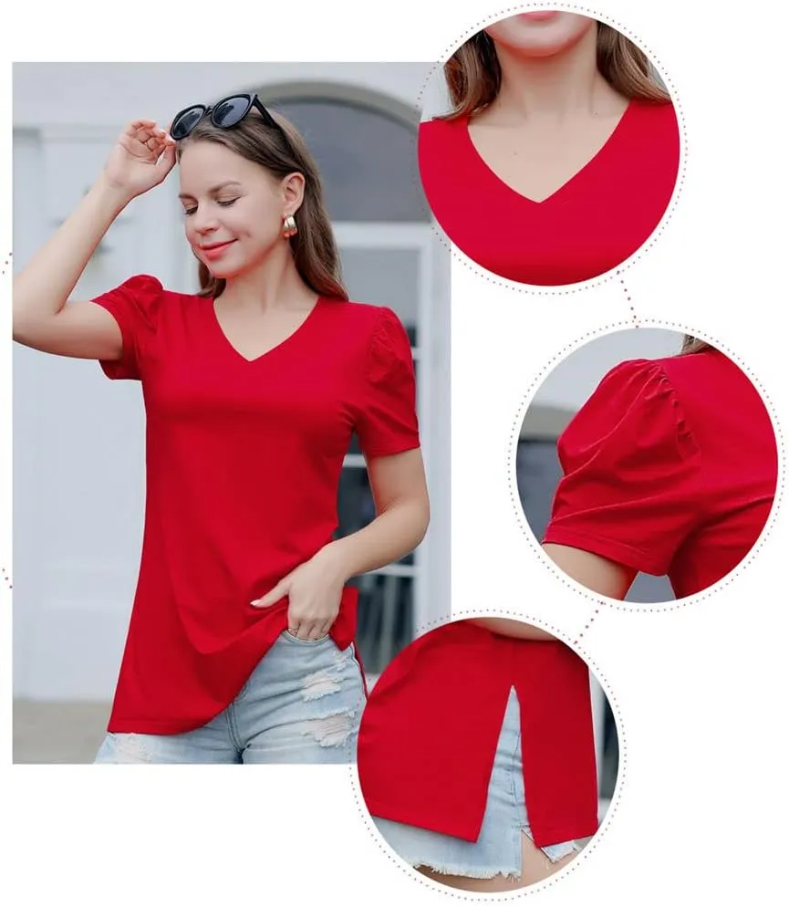 Casual V-Neck T-Shirts for Women, Short Sleeve Ladies Basic Tshirt, Soft Cotton Tee Summer Tops Tunic Under Shirt