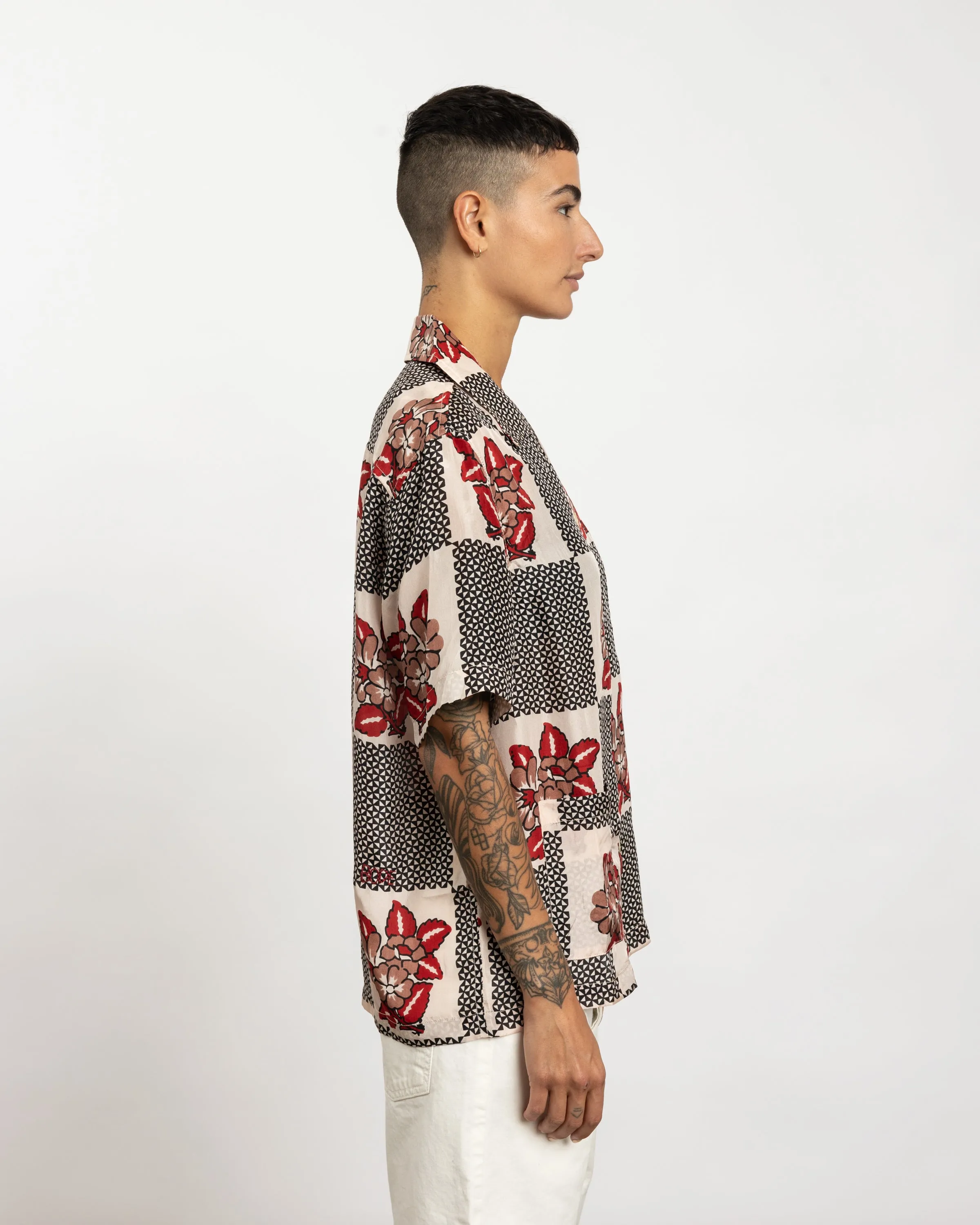 Checker Bloom Short Sleeve Shirt in Blue