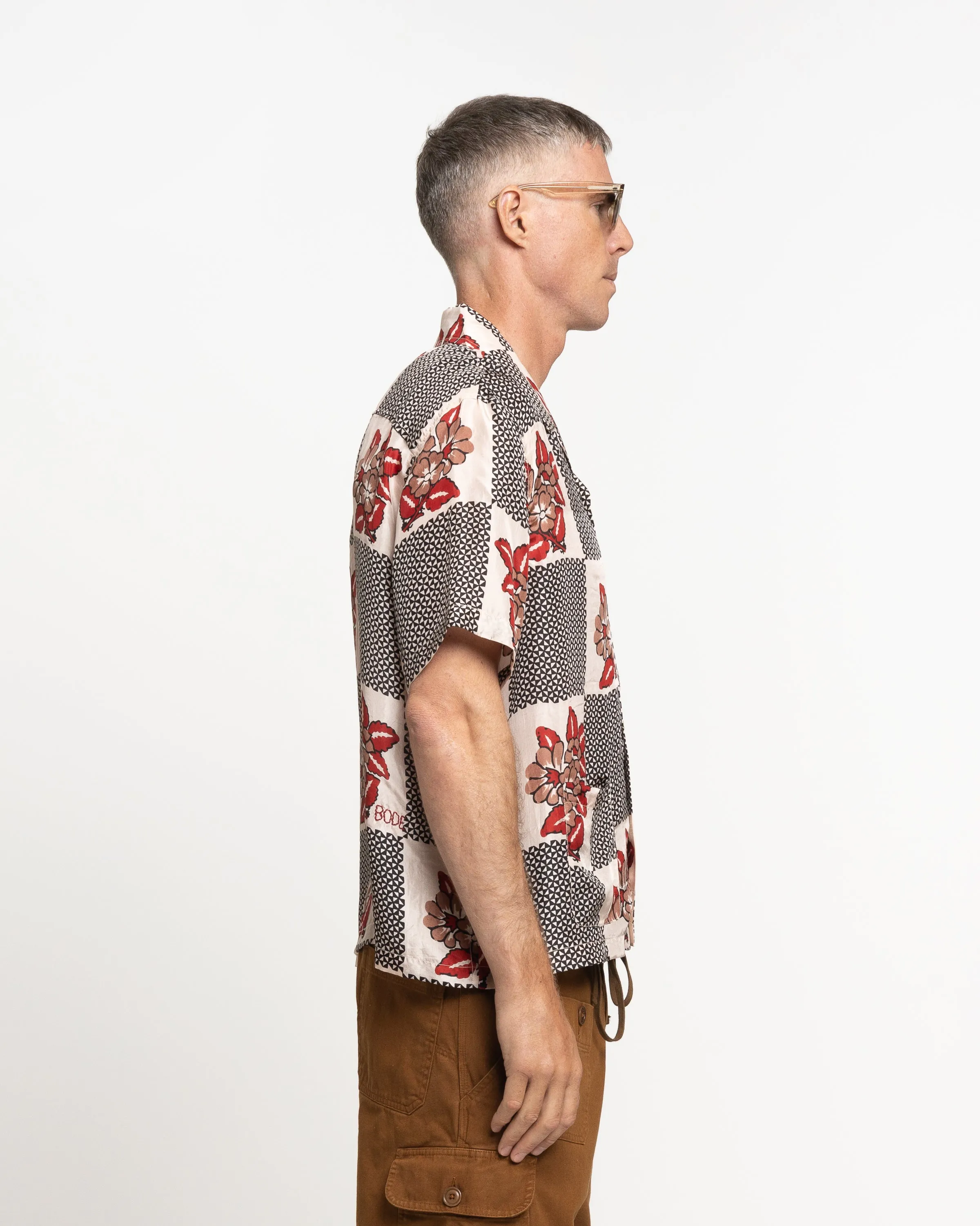 Checker Bloom Short Sleeve Shirt in Blue