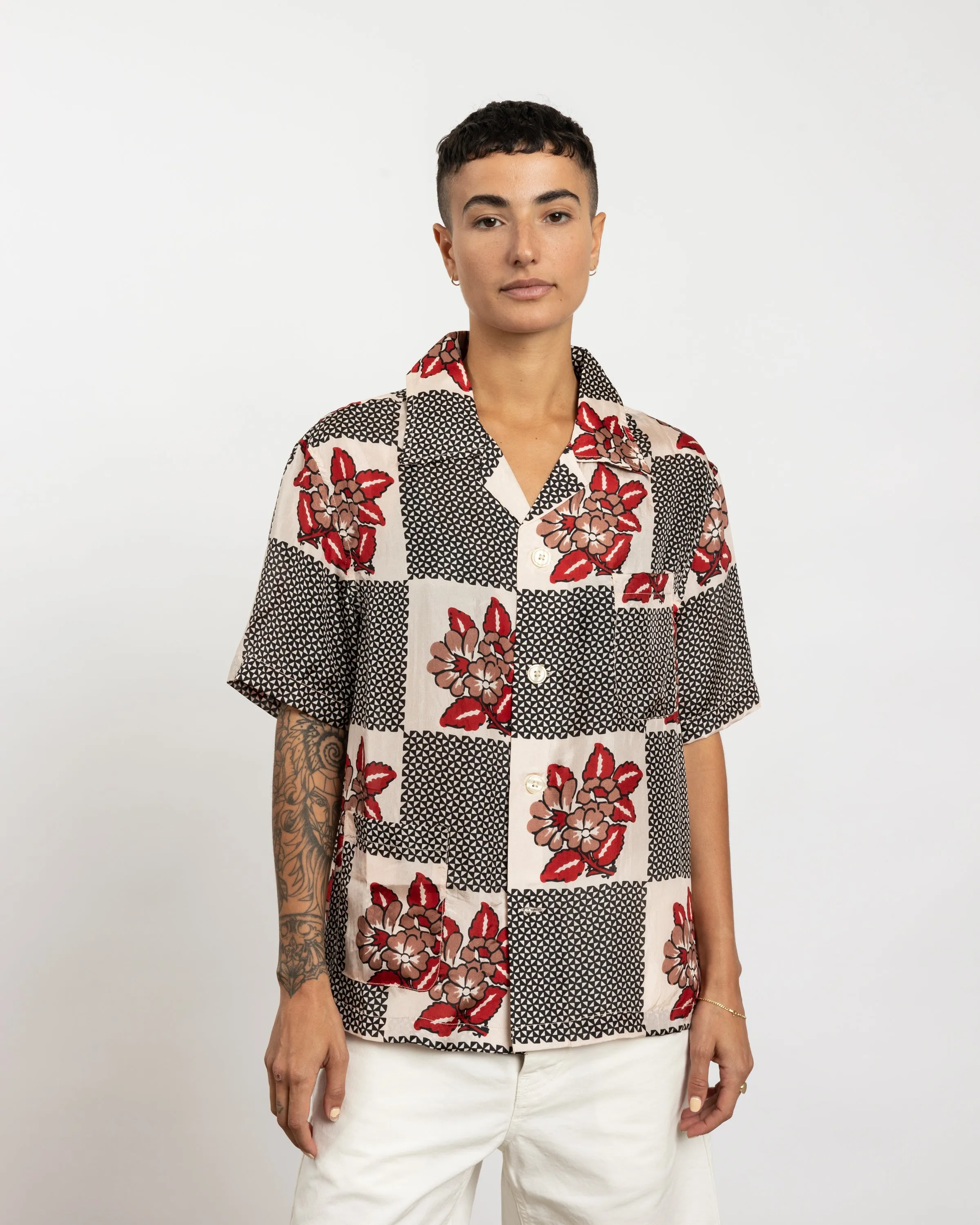 Checker Bloom Short Sleeve Shirt in Blue