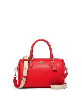 Coach Women's Electric Red Rowan Satchel With Signature Canvas Detail