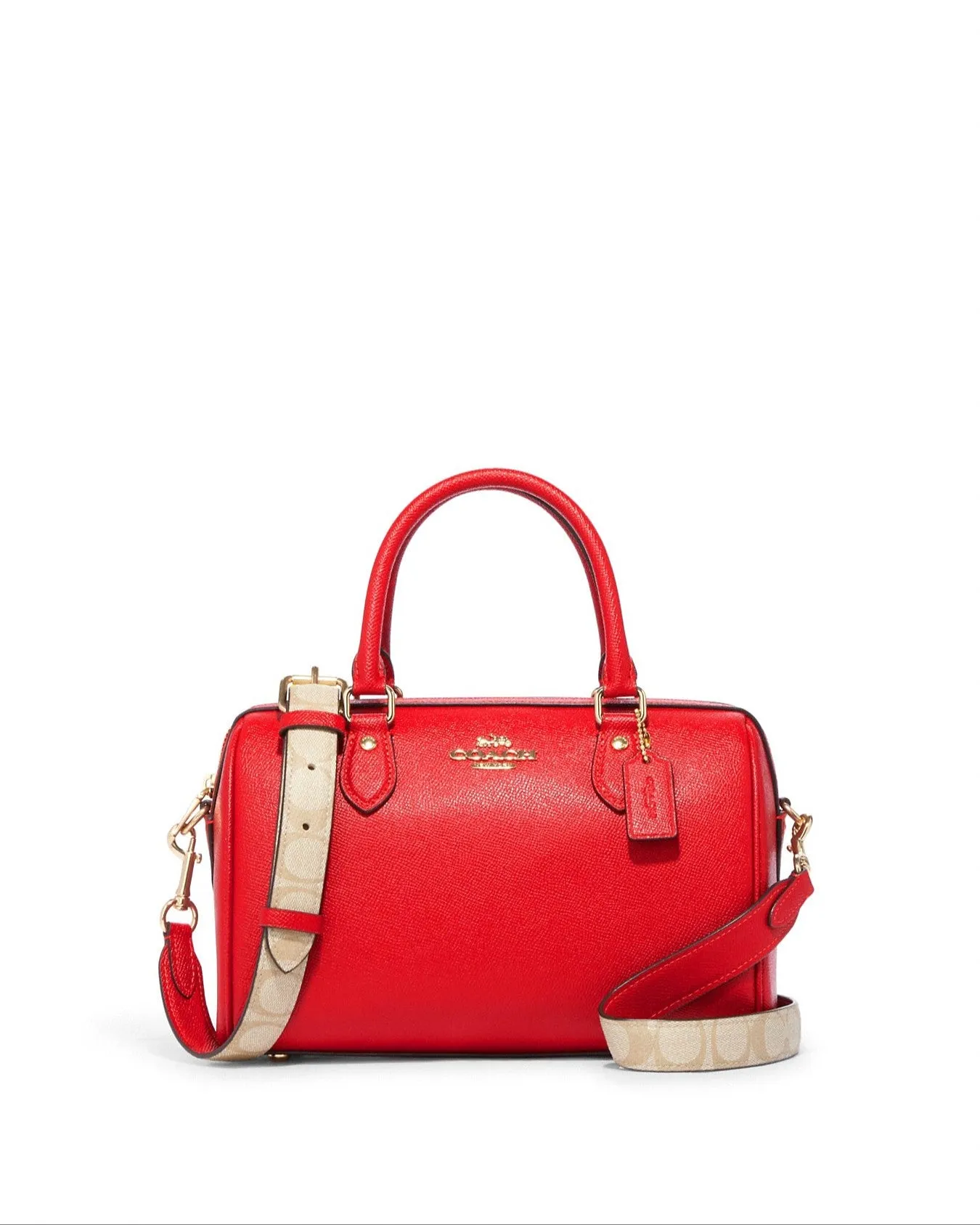 Coach Women's Electric Red Rowan Satchel With Signature Canvas Detail