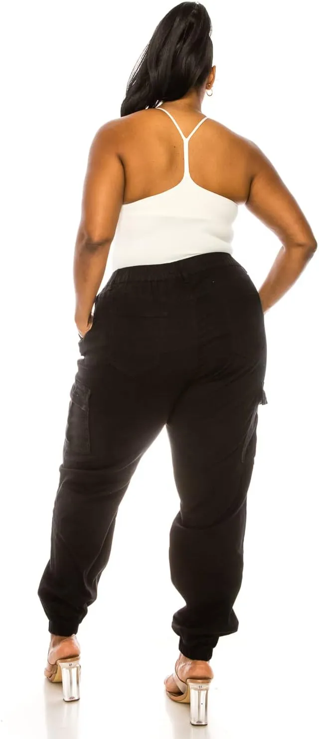 Double Denim January 5th Women's Plus Size High Waist Camouflage Cargo Jogger Elastic Waistband Casual Tapered Pants