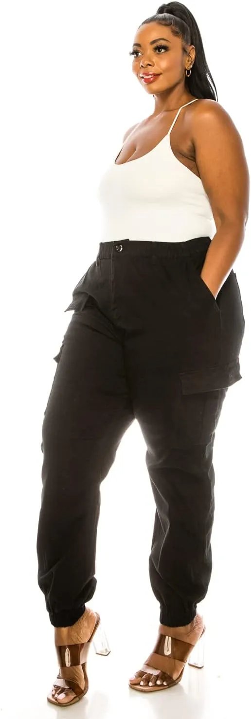 Double Denim January 5th Women's Plus Size High Waist Camouflage Cargo Jogger Elastic Waistband Casual Tapered Pants