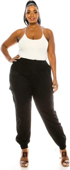 Double Denim January 5th Women's Plus Size High Waist Camouflage Cargo Jogger Elastic Waistband Casual Tapered Pants