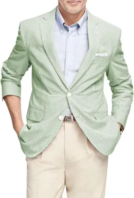 EMERAIDVLN Men Seersucker Jacket 2 Button Seersucker Blazer Casual Lightweight Suit Blazer Beach Wedding Striped Sports Coat