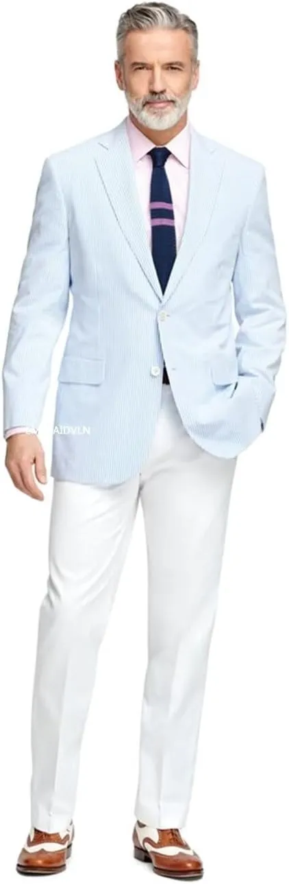 EMERAIDVLN Men Seersucker Jacket 2 Button Seersucker Blazer Casual Lightweight Suit Blazer Beach Wedding Striped Sports Coat