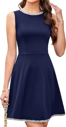 GRACE KARIN Women's Summer Sleeveless Tank Dress A Line Midi Dress Eyelet Crewneck Casual Holiday Dress with Pockets