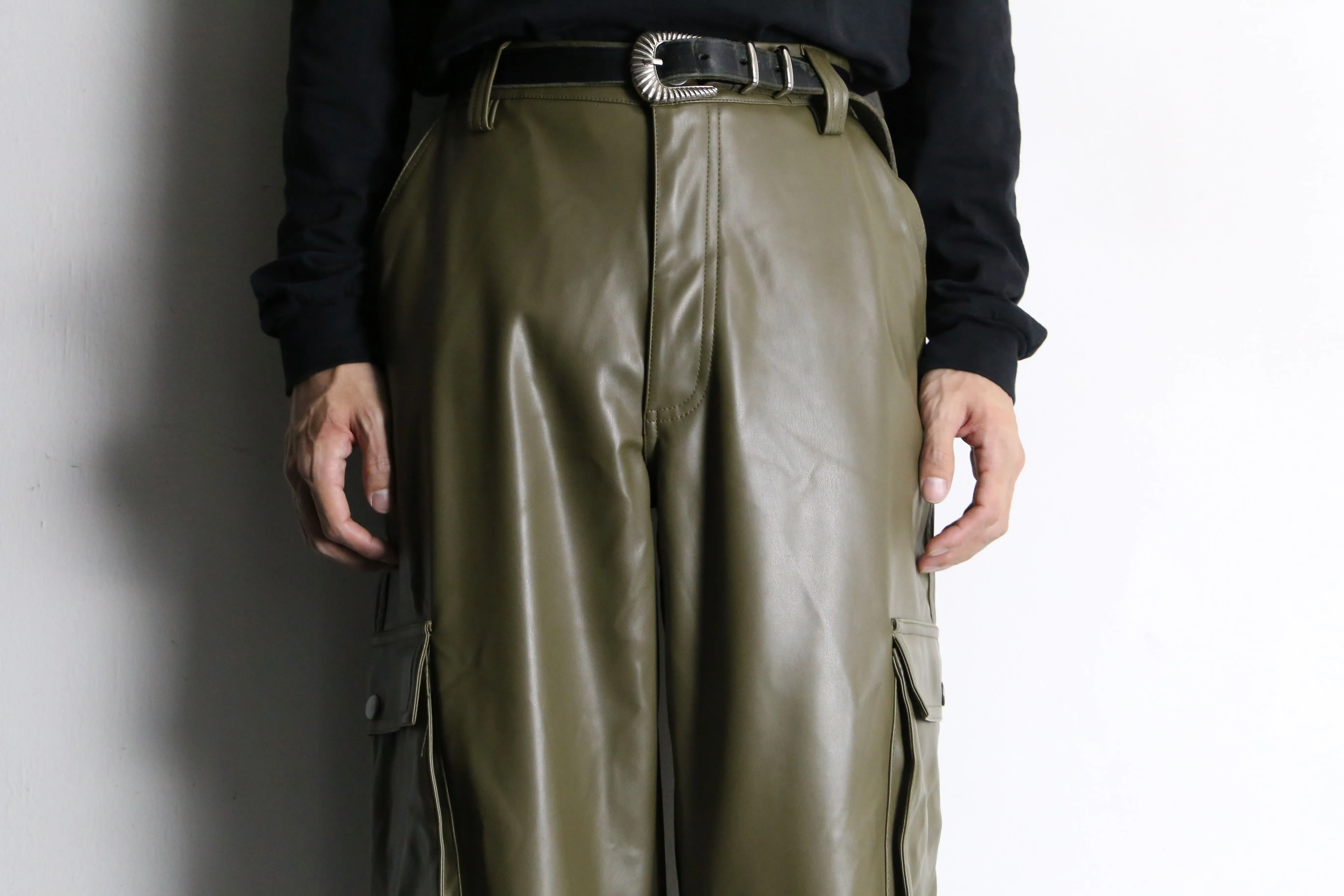 khaki wide straight cargo pants