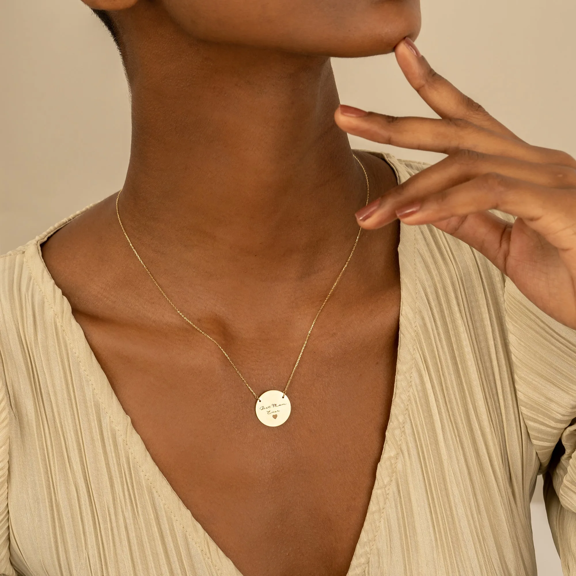 Large Engravable Brushed Disc Necklace - 18mm, Joanna
