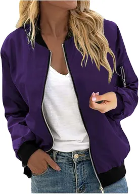 Lightweight Bomber Jackets for Women Trendy Casual Zip Up Coat Spring Fall Outdoor Track Jacket Outerwear Tops