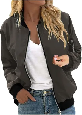 Lightweight Bomber Jackets for Women Trendy Casual Zip Up Coat Spring Fall Outdoor Track Jacket Outerwear Tops
