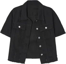 Locachy Women's Summer Short Sleeve Denim Jacket Casual Lapel Button Down Cropped Trucker Jean Jackets Coats