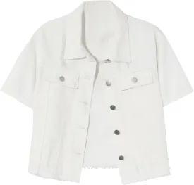 Locachy Women's Summer Short Sleeve Denim Jacket Casual Lapel Button Down Cropped Trucker Jean Jackets Coats