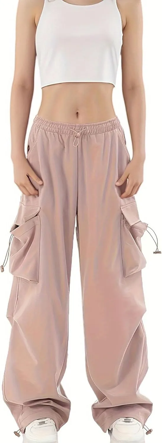 MEINVQIAOTI Casual Athletic Baggy Comfy Drawstring Cargo Pants Women Street Dance Paratrooper Jogger high Waisted Cargo Pants