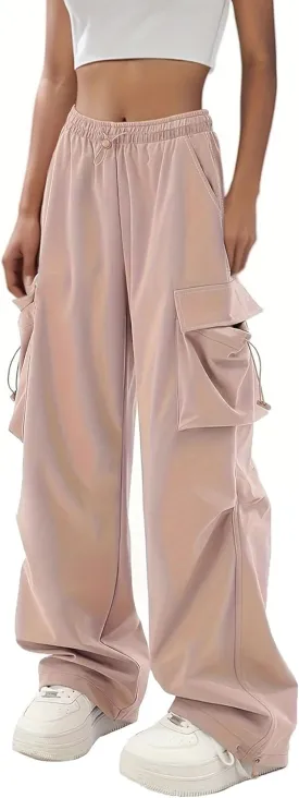 MEINVQIAOTI Casual Athletic Baggy Comfy Drawstring Cargo Pants Women Street Dance Paratrooper Jogger high Waisted Cargo Pants