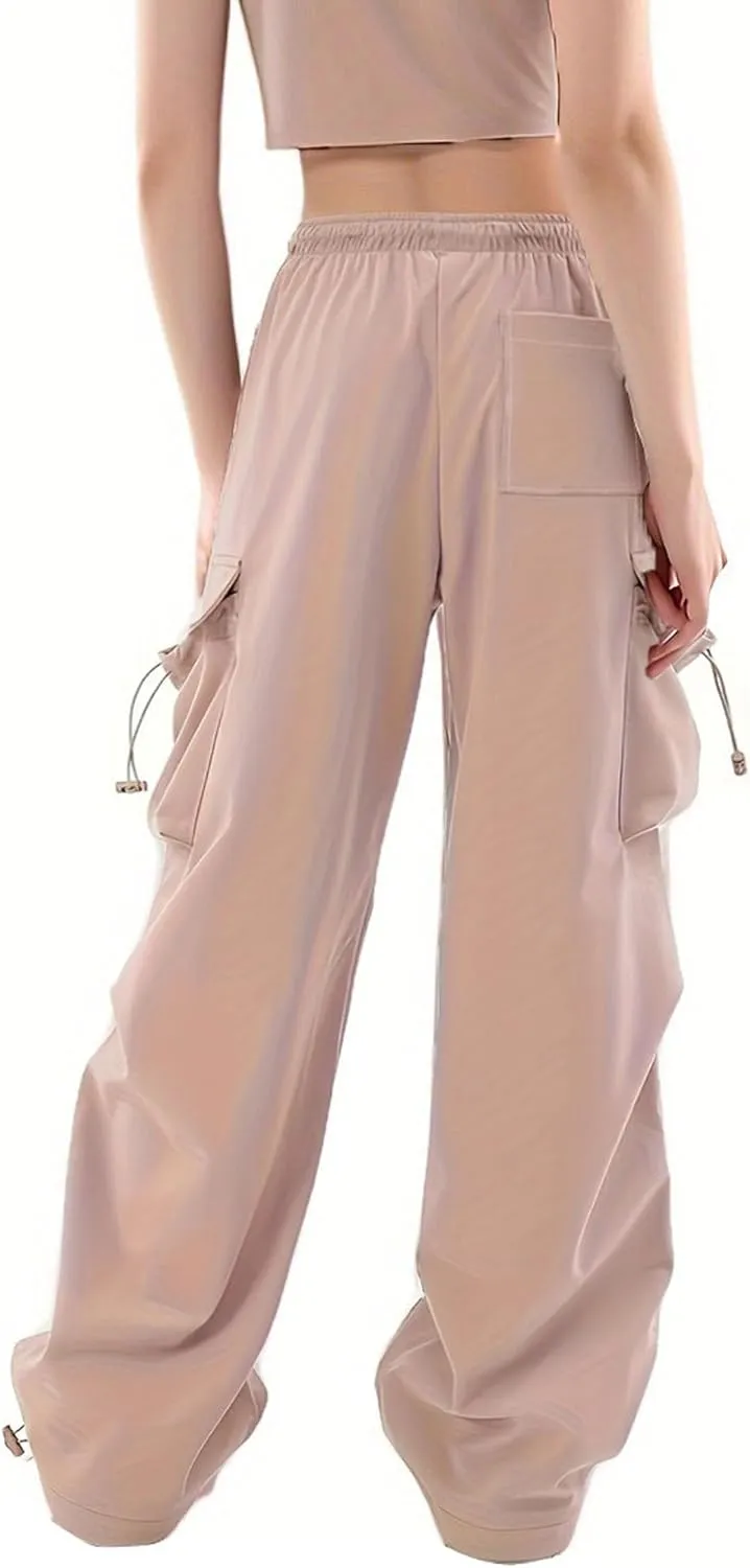 MEINVQIAOTI Casual Athletic Baggy Comfy Drawstring Cargo Pants Women Street Dance Paratrooper Jogger high Waisted Cargo Pants