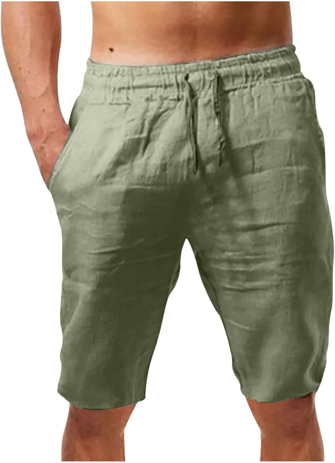 Mens Cotton Linen Shorts Elastic Waist Drawstring Casual Summer Classic Solid Beach Gym Yoga Sports Short Pants