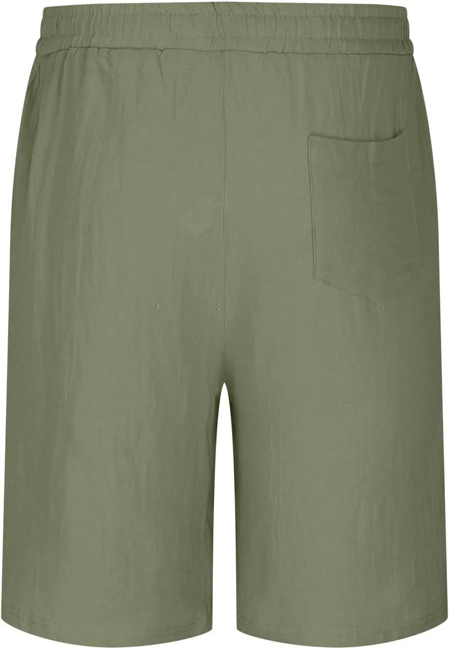 Mens Cotton Linen Shorts Elastic Waist Drawstring Casual Summer Classic Solid Beach Gym Yoga Sports Short Pants