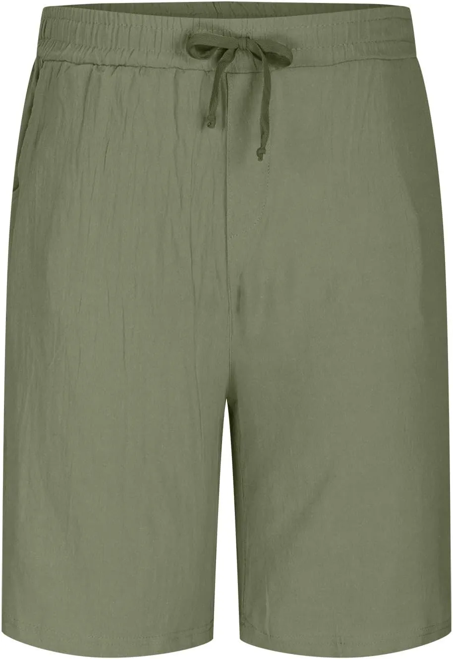 Mens Cotton Linen Shorts Elastic Waist Drawstring Casual Summer Classic Solid Beach Gym Yoga Sports Short Pants