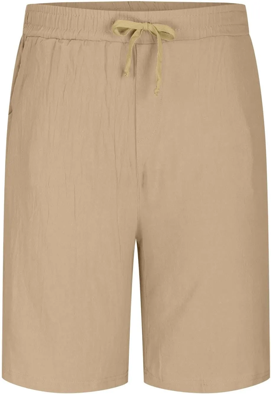 Mens Cotton Linen Shorts Elastic Waist Drawstring Casual Summer Classic Solid Beach Gym Yoga Sports Short Pants
