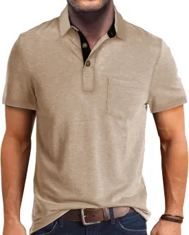 Mens Polo Shirts Casual Fashion T-Shirts Short Sleeve Button Up Golf Shirts Tops with Pocket