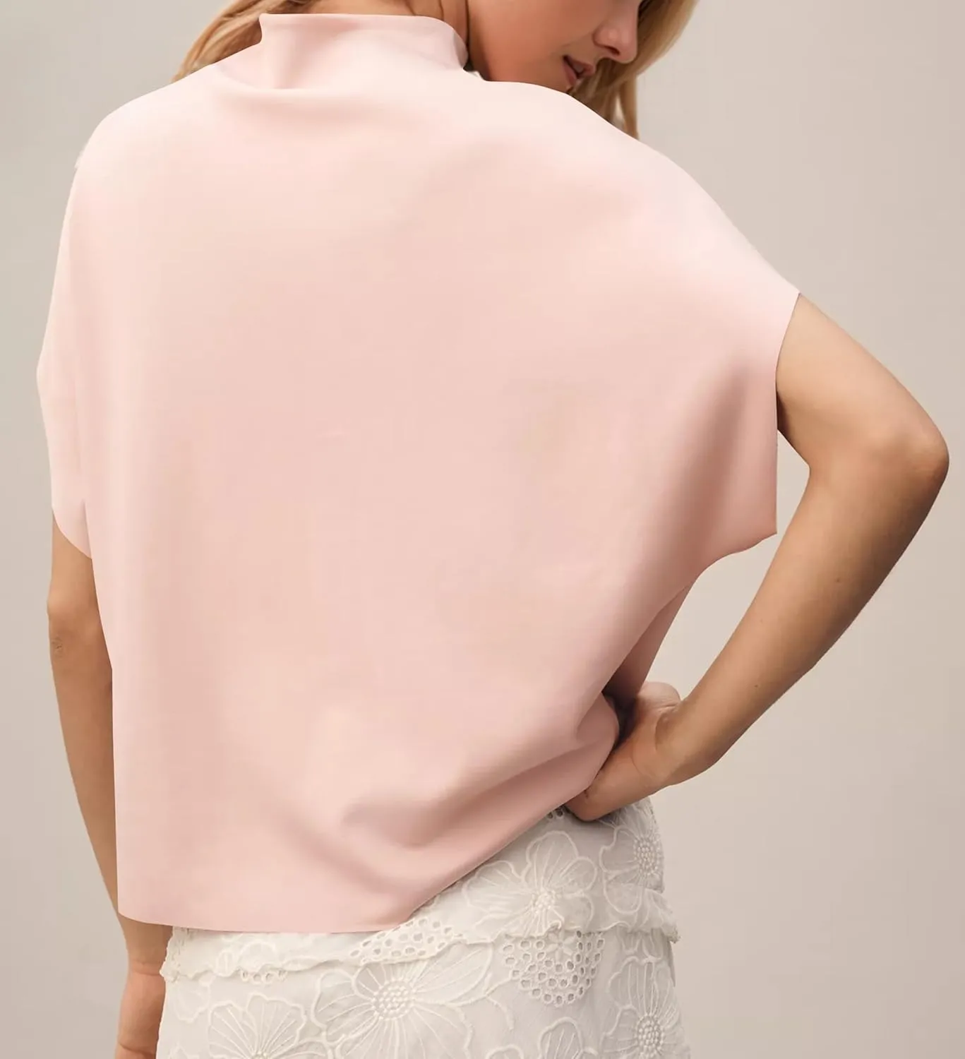 MISSACTIVER Womens Casual Mock Neck Batwing Tee Top Short Sleeve Drop Shoulder Solid Color Baggy Tshirt Summer Outfits
