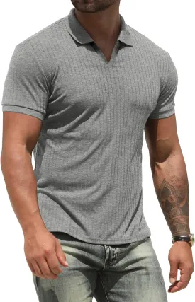 NITAGUT Polo Shirts for Men V Neck Slim Fit Short Sleeve Performance Golf Shirt Knit Soft Tees