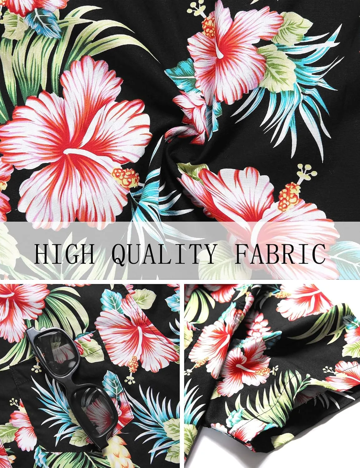PEGENO Men's Flower Casual Button Down Short Sleeve Hawaiian Shirt