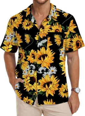 PEGENO Men's Flower Casual Button Down Short Sleeve Hawaiian Shirt